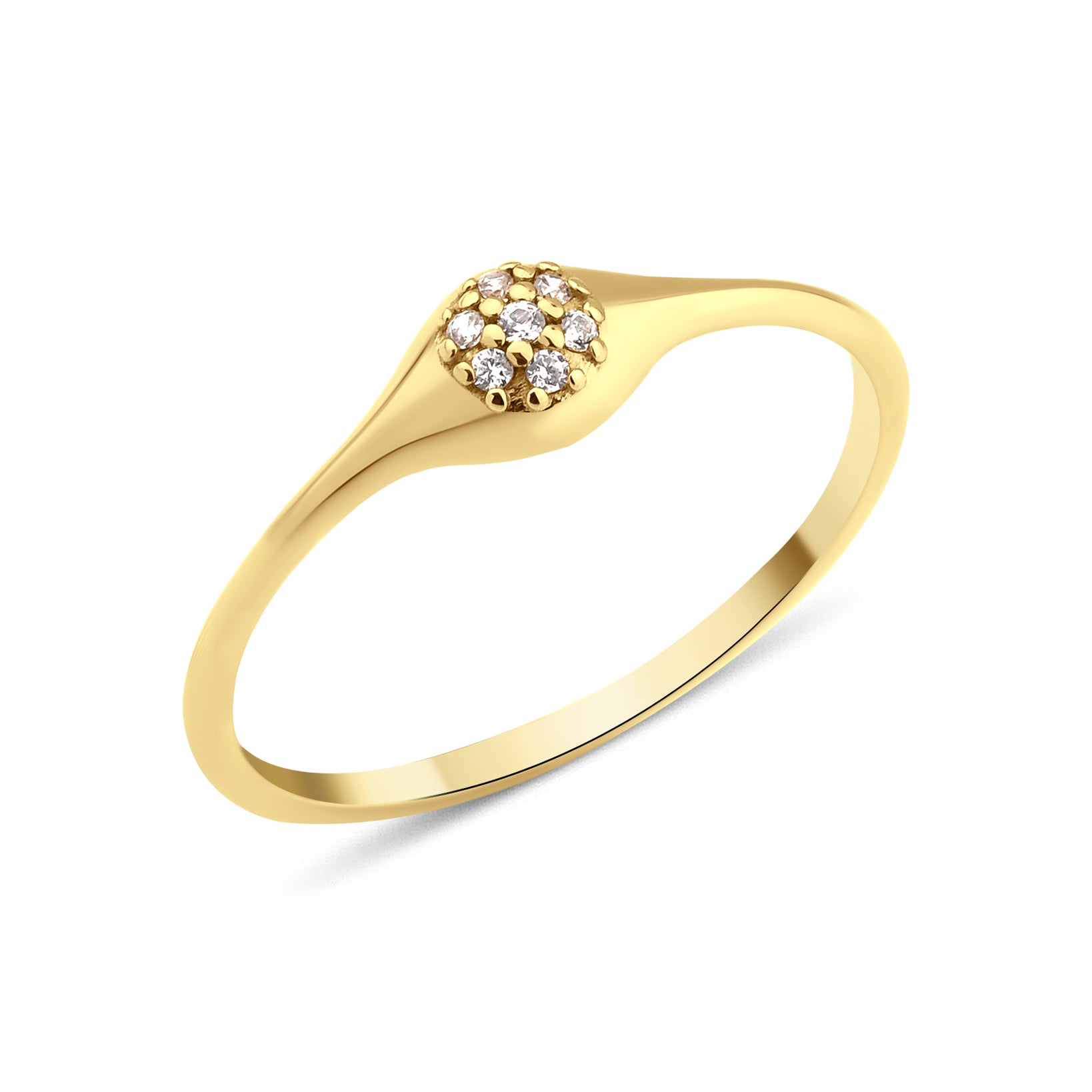 yellow gold tapered signet ring on white background