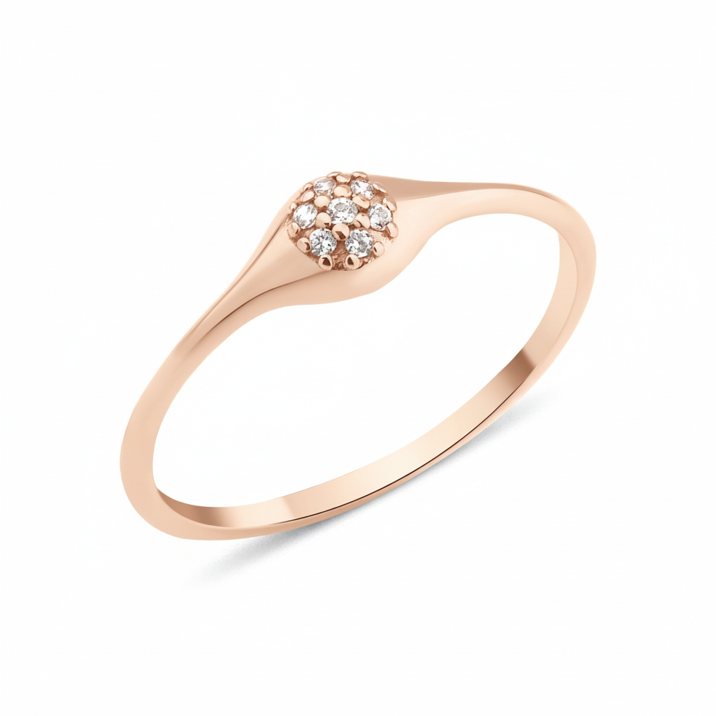 rose gold tapered signet ring on white background