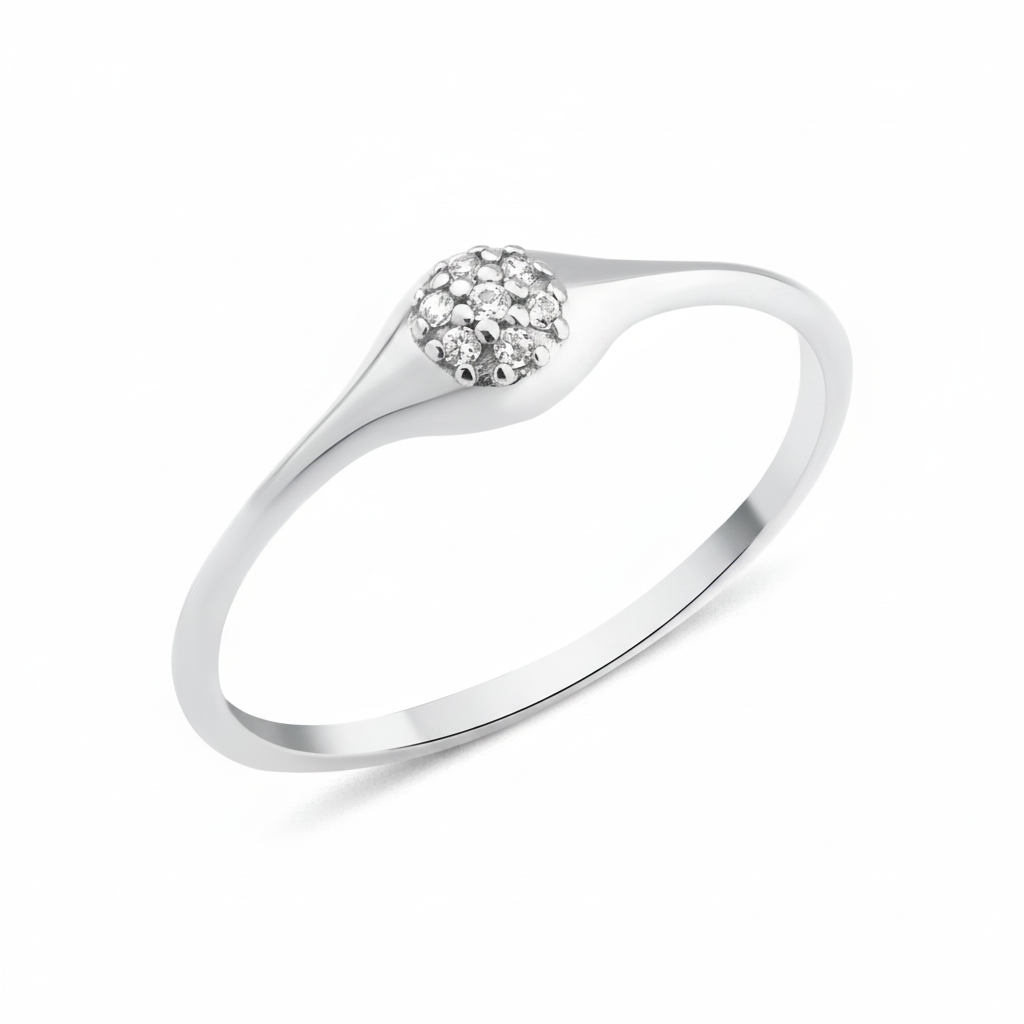 white gold tapered signet ring on white background