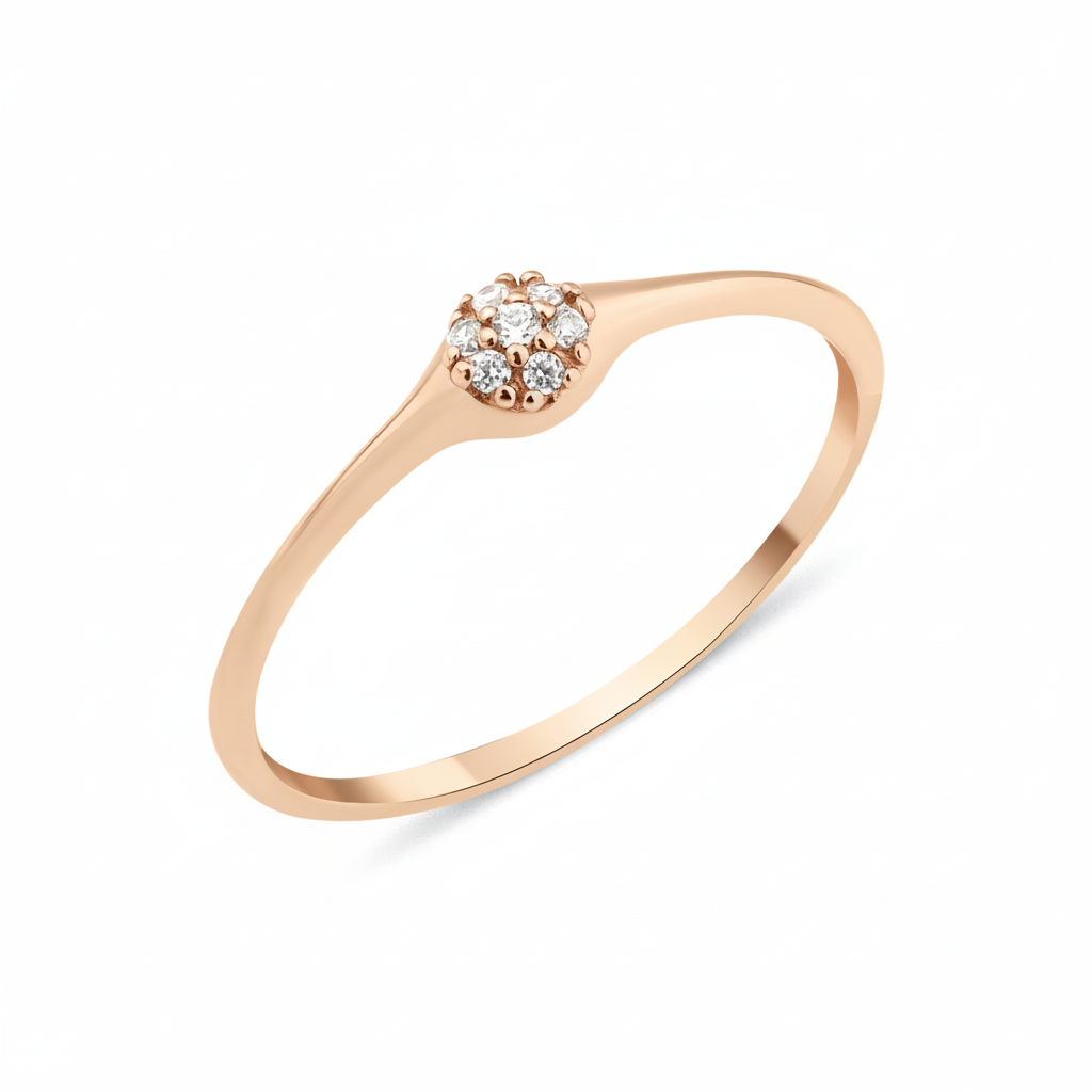 rose gold pave cluster ring on white background