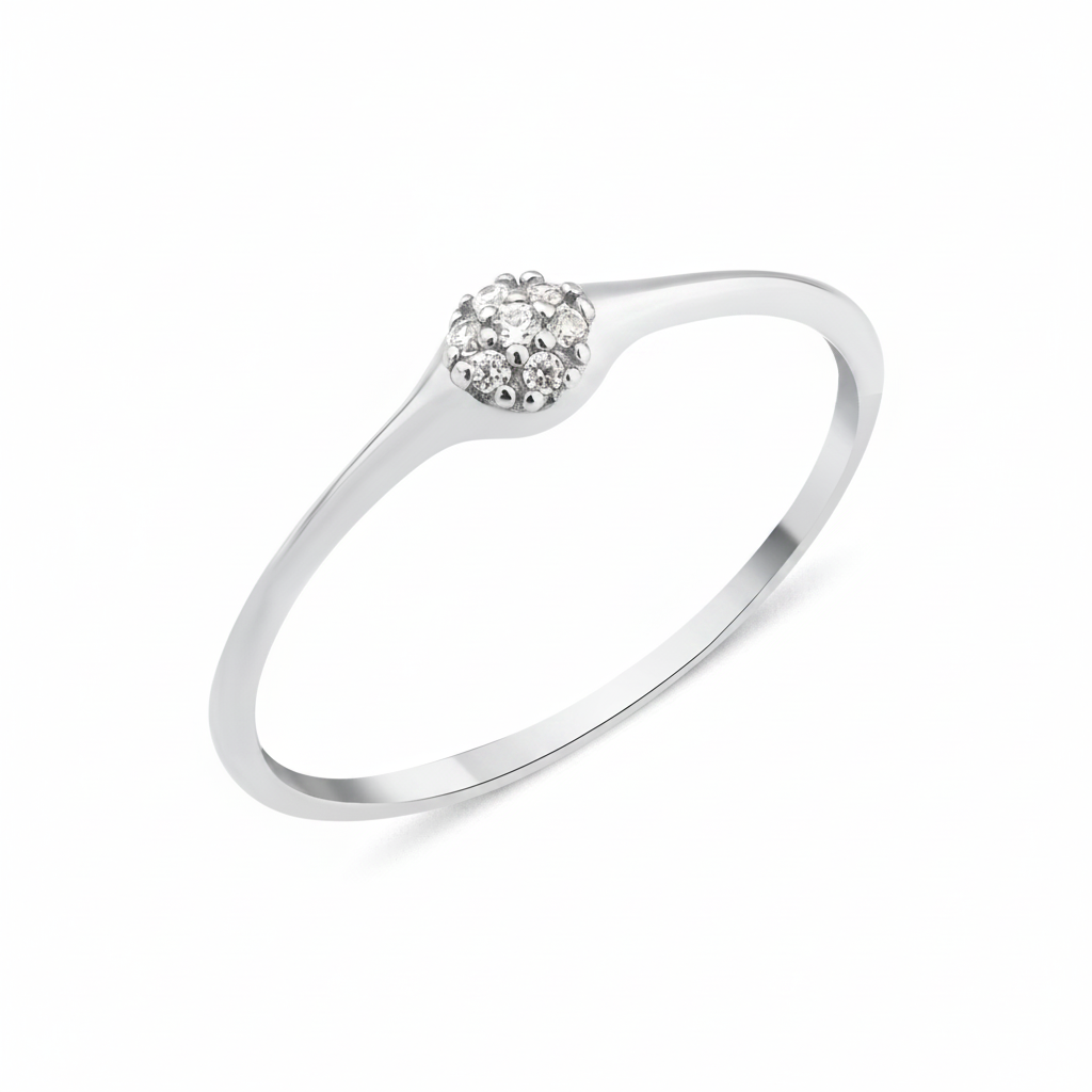 white gold pave cluster ring on white background