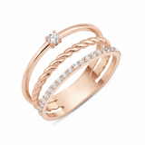 rose gold triple texture ring on white background