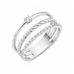 white gold triple texture ring on white background