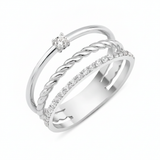 white gold triple texture ring on white background