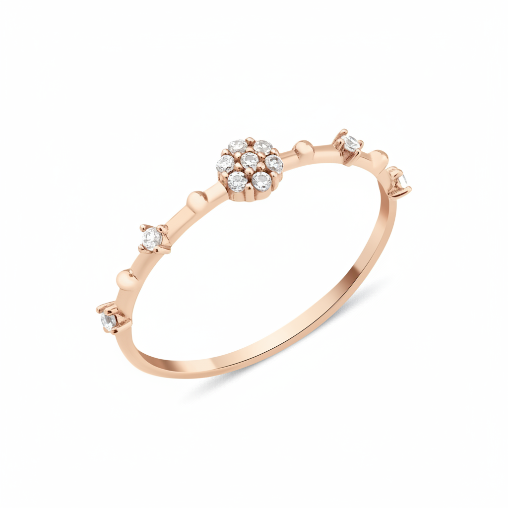 rose gold floral cluster ring on white background