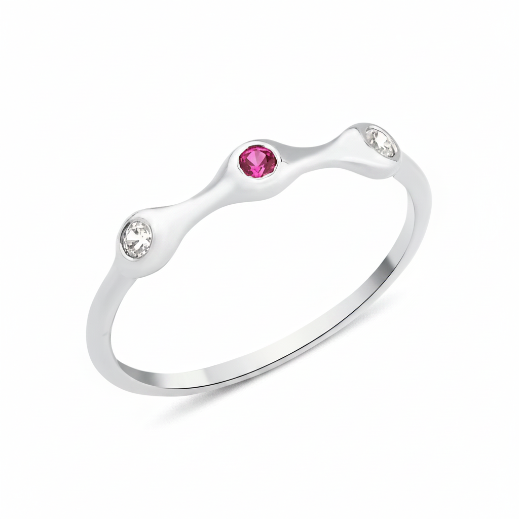 white gold fluid swirl ring on white background