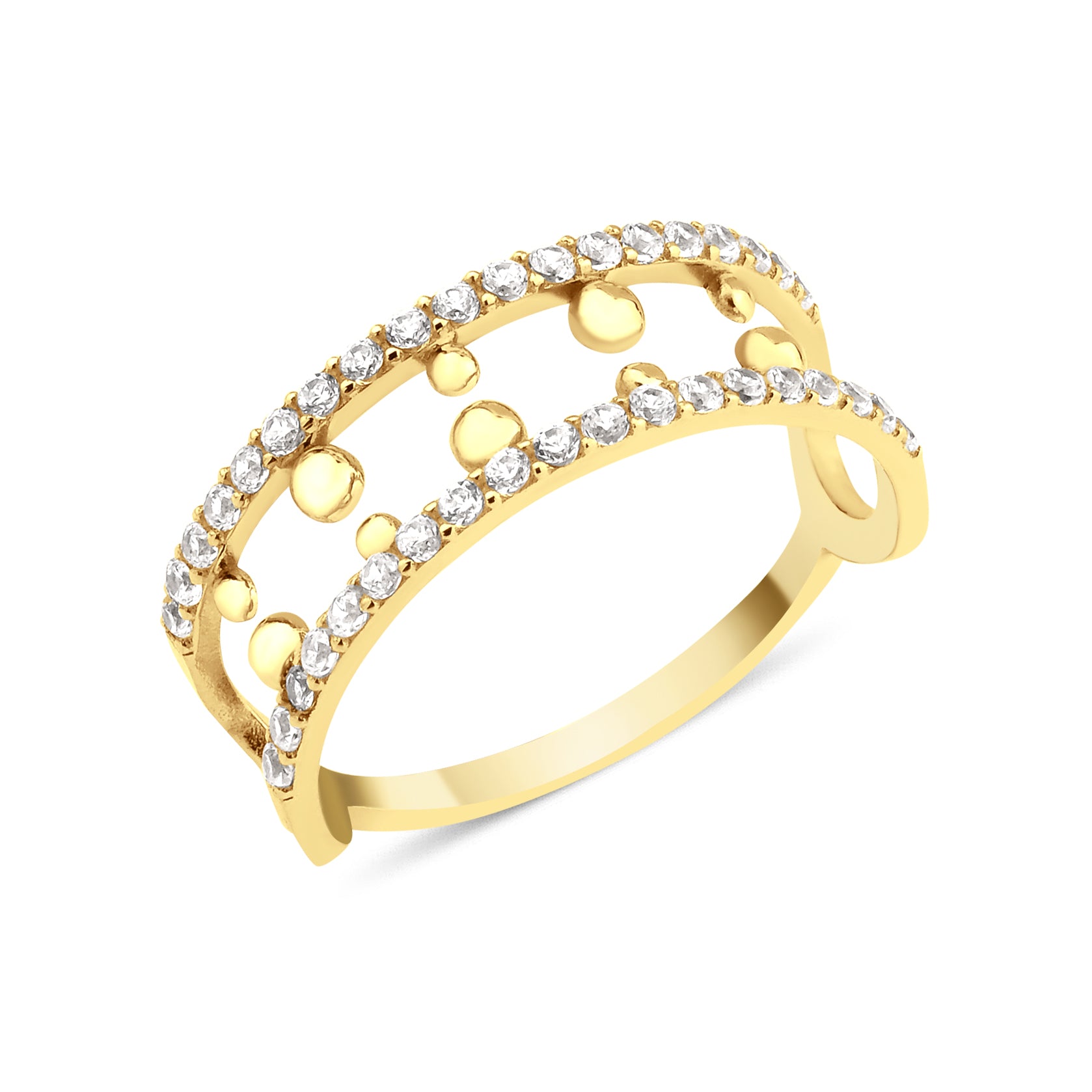 yellow gold double band ring on white background