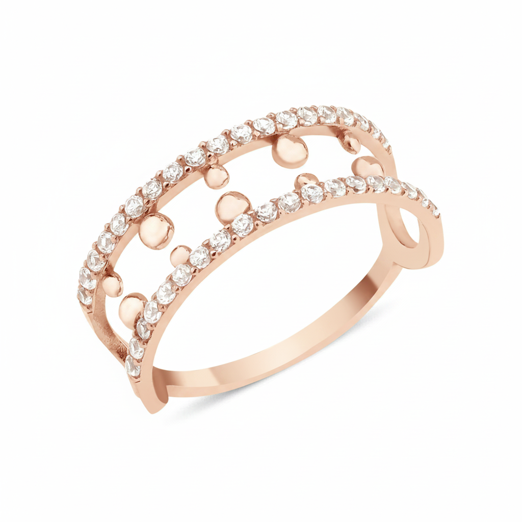 rose gold double band ring on white background