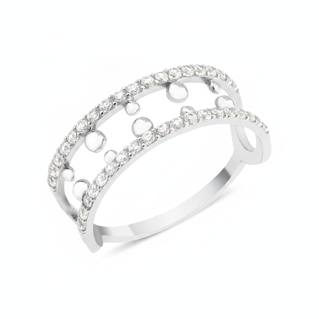 white gold double band ring on white background
