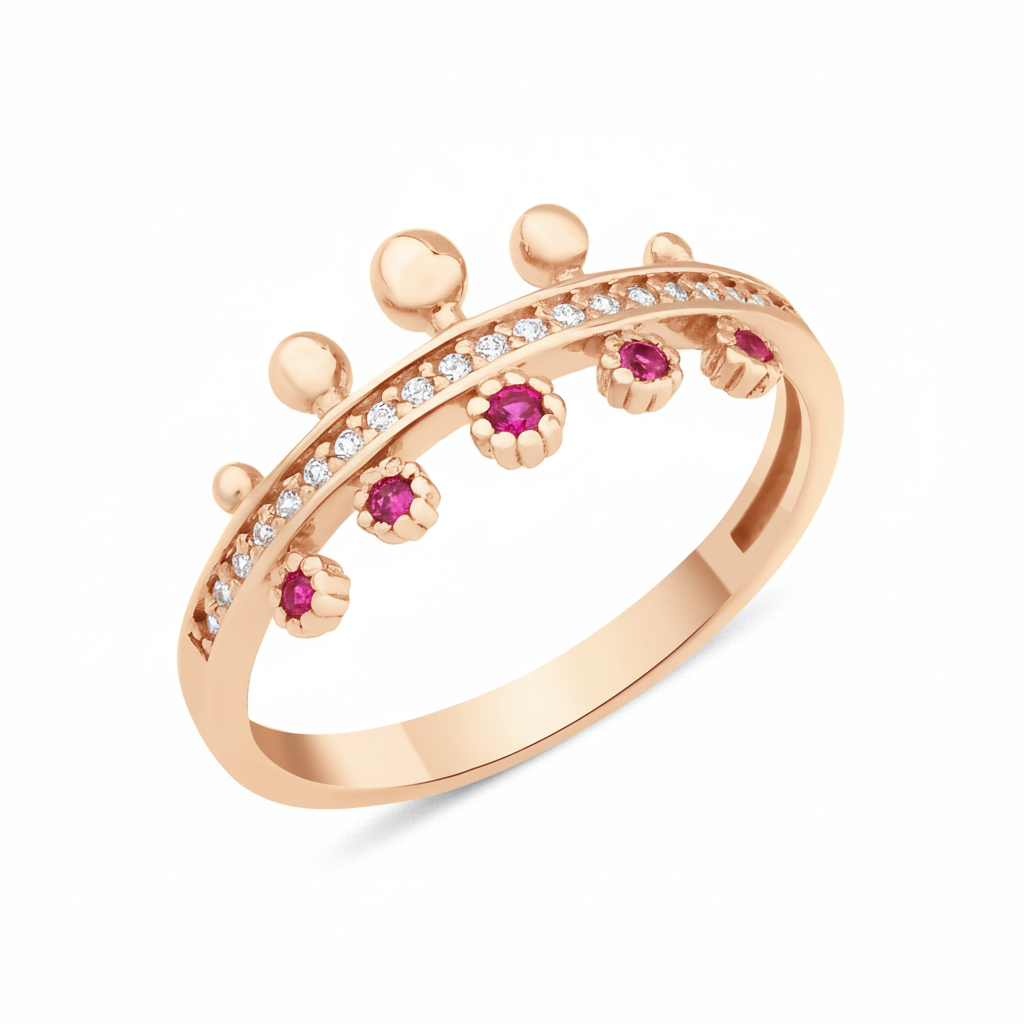rose gold crown ring on white background