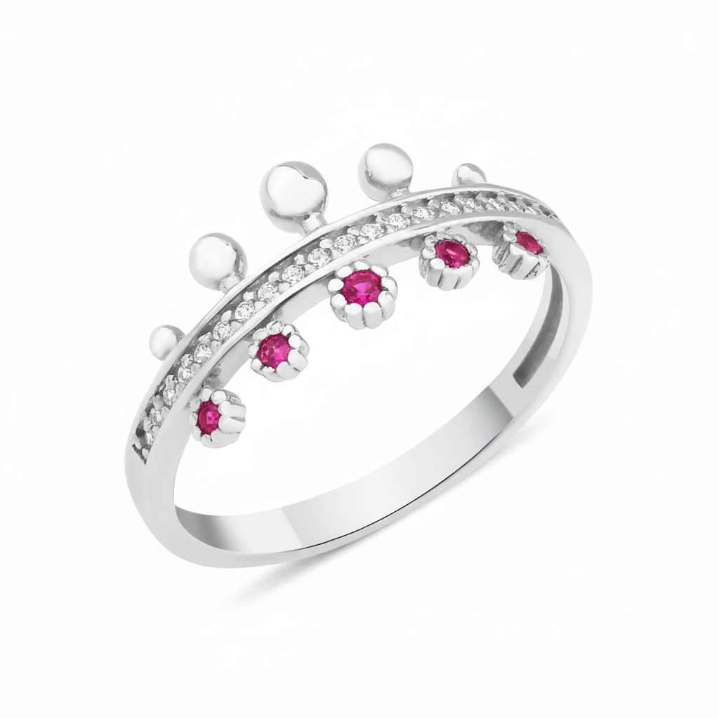 white gold crown ring on white background