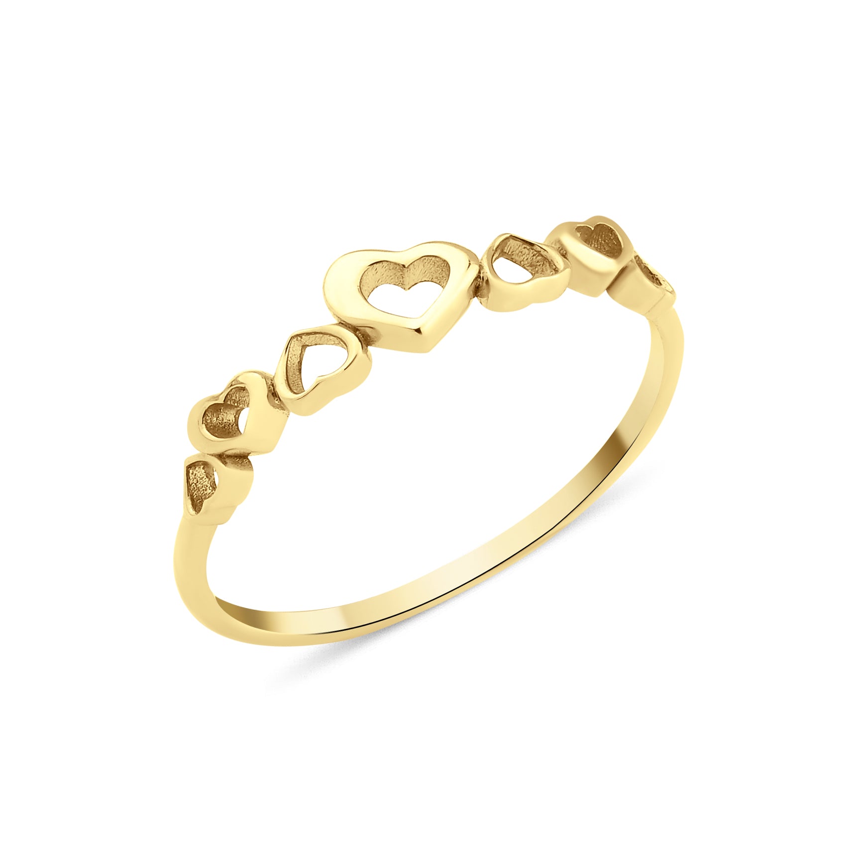 yellow gold heart ascent ring on white background