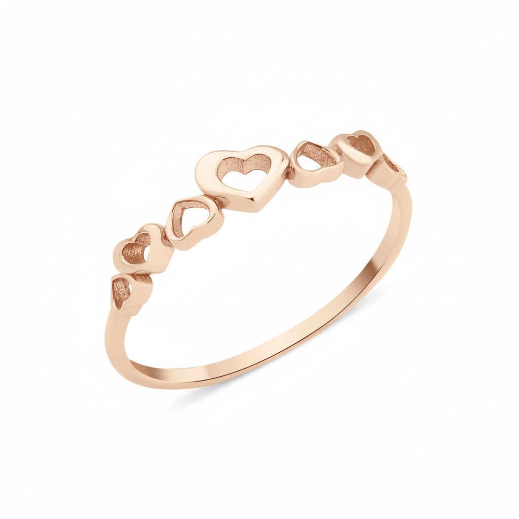 rose gold heart ascent ring on white background