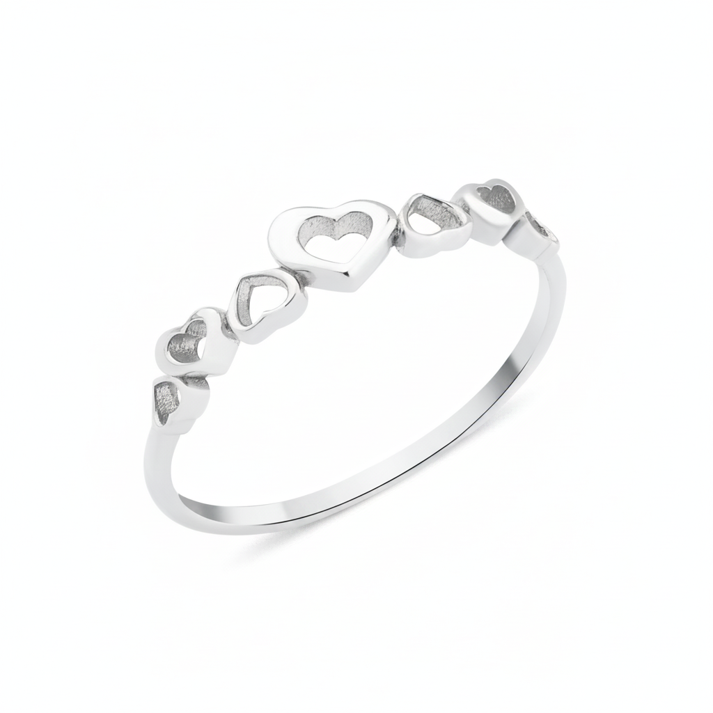 white gold heart ascent ring on white background