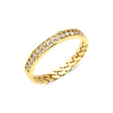 yellow gold chain pave ring on white background