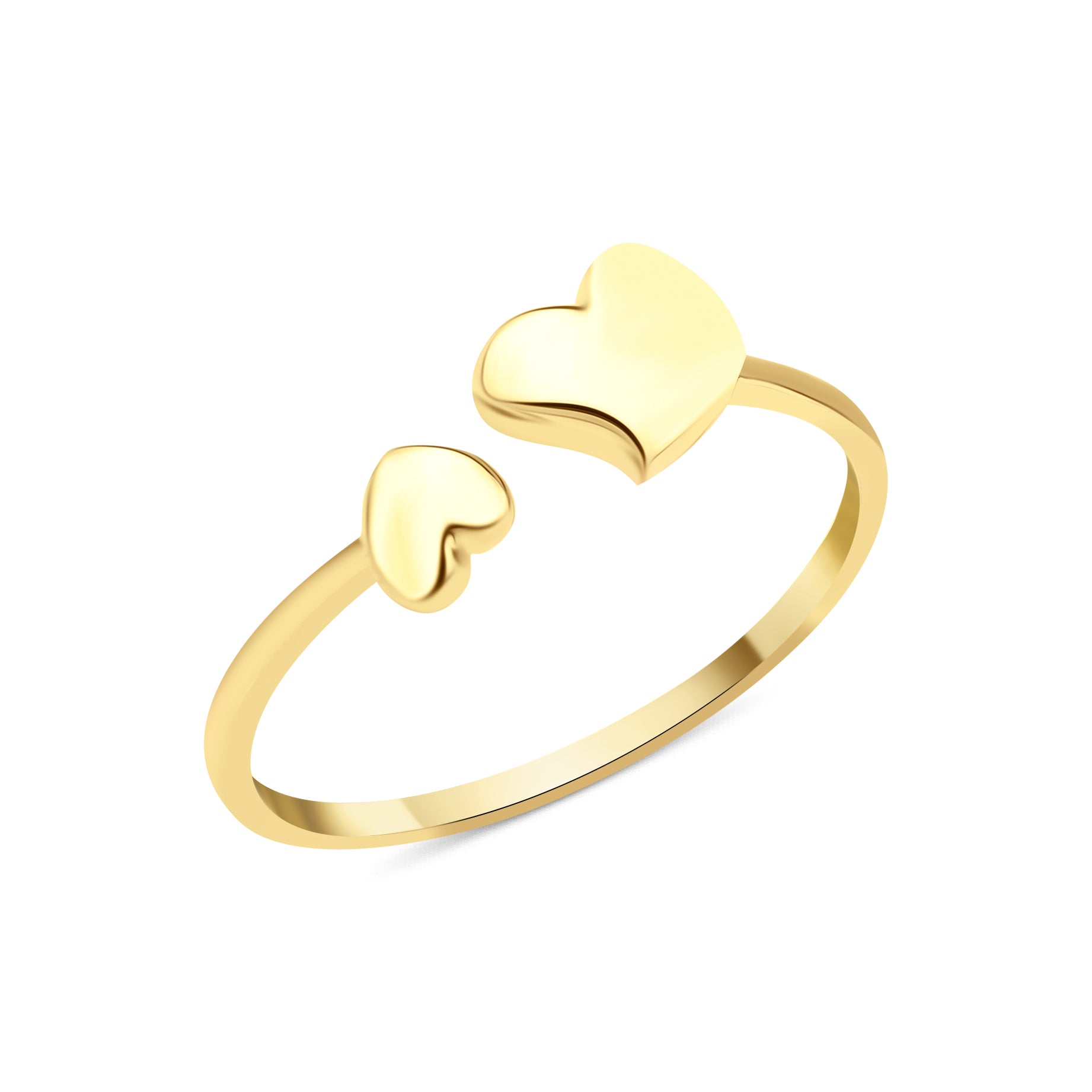 yellow gold open heart duo ring on white background