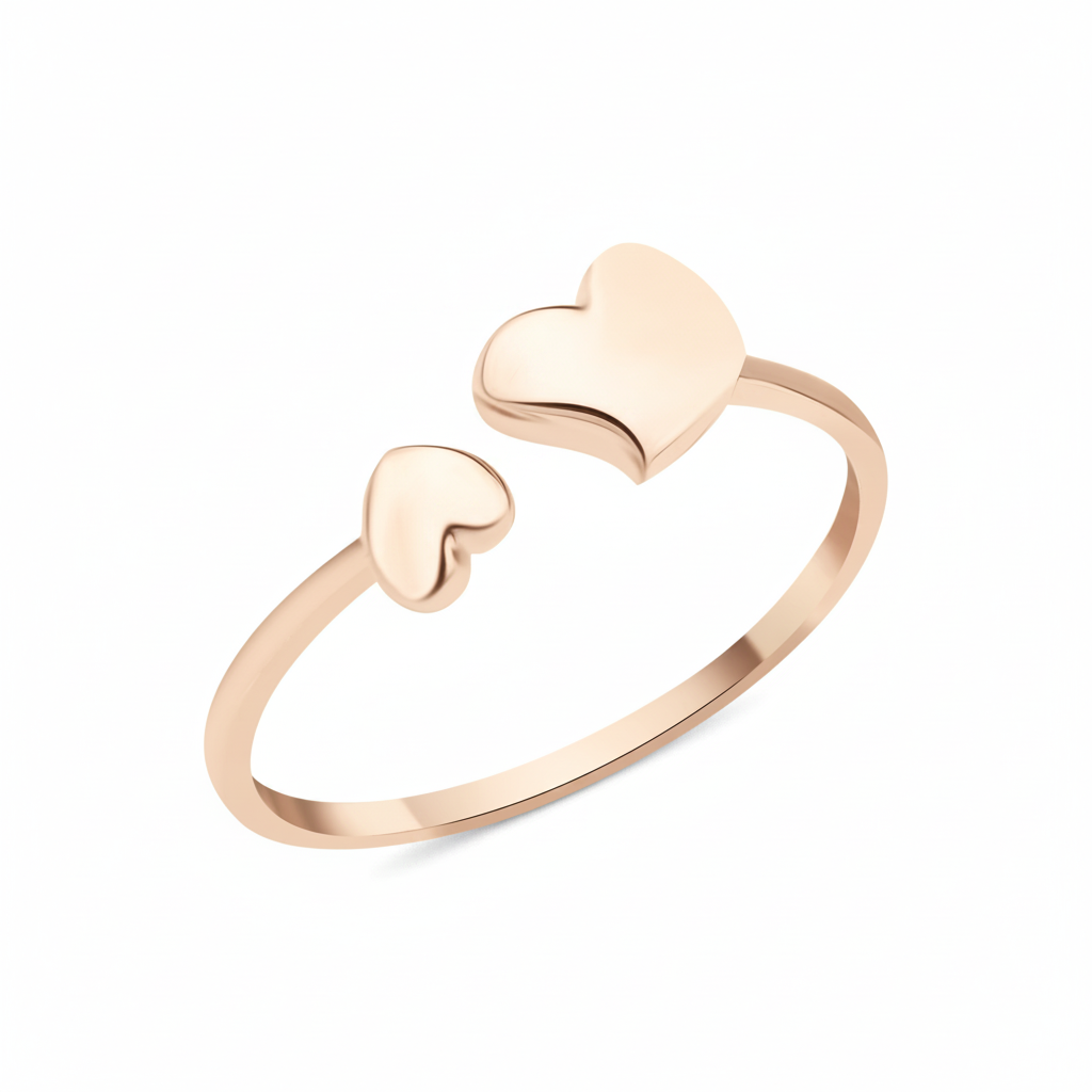 rose gold open heart duo ring on white background