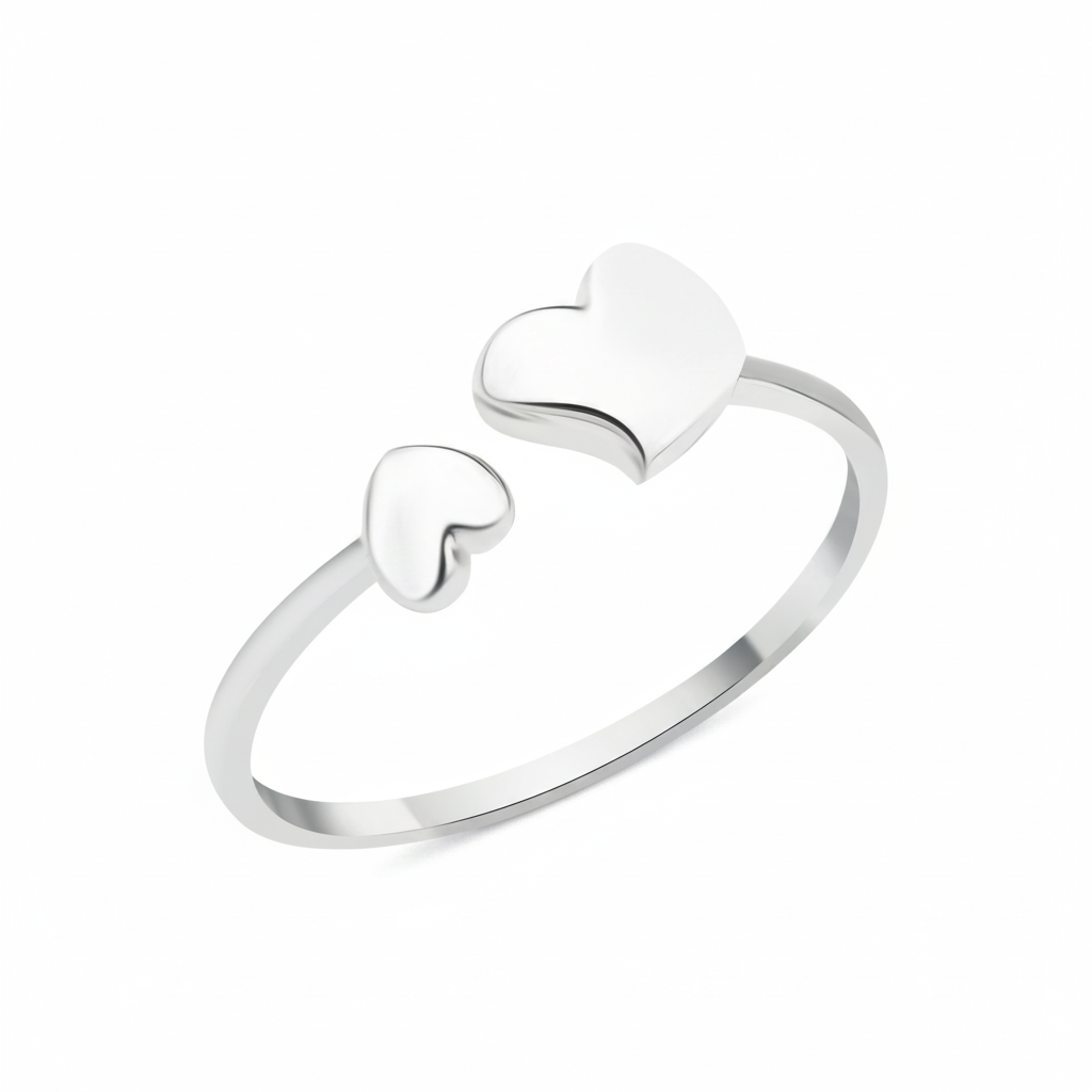 white gold open heart duo ring on white background