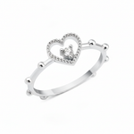 white gold open heart ring on white background