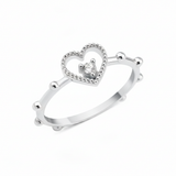 white gold open heart ring on white background