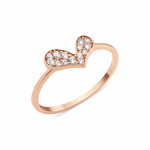 rose gold tilted heart ring on white background