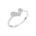 white gold tilted heart ring on white background