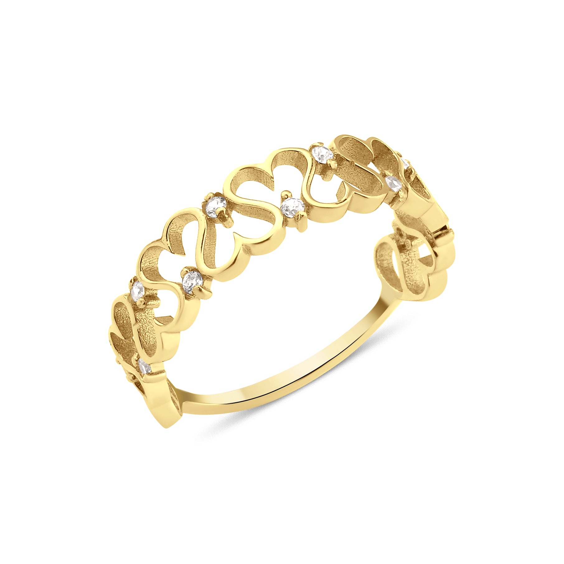 yellow gold link wave ring on white background