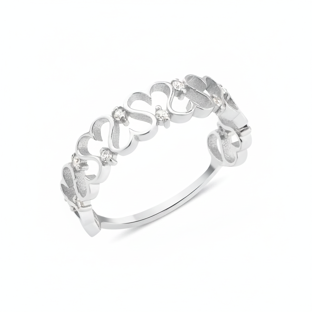 white gold link wave ring on white background