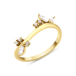 yellow gold curved cluster ring on white background