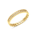 yellow gold chain link ring on white background