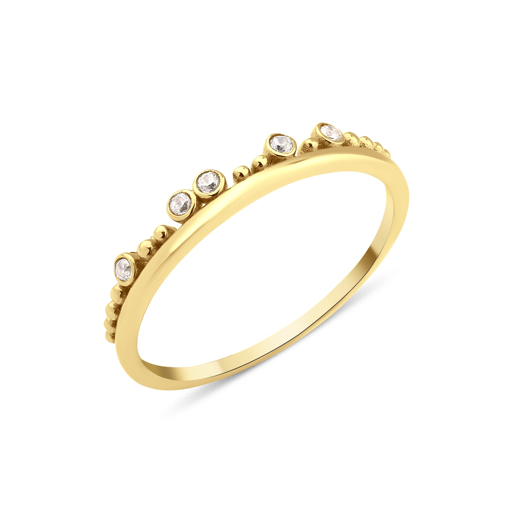 yellow gold arched crest ring on white background