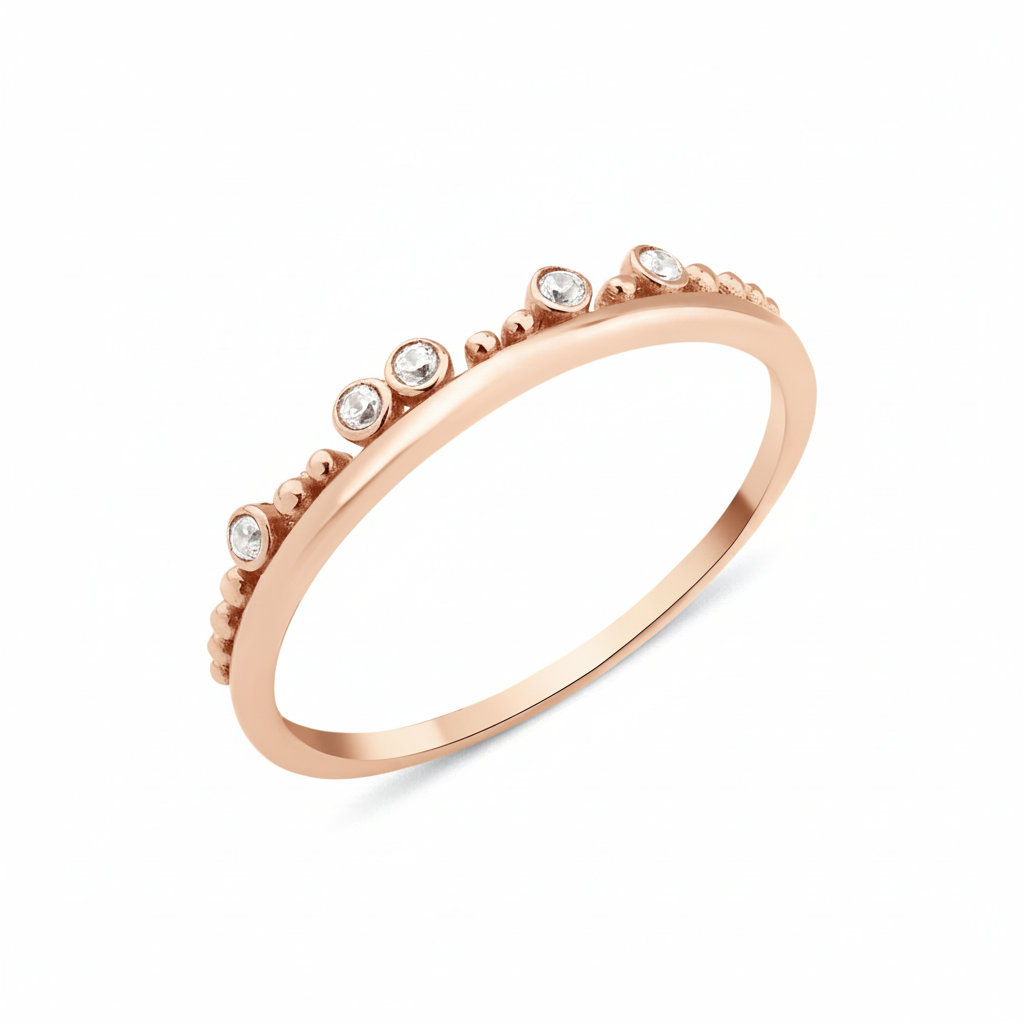 rose gold arched crest ring on white background