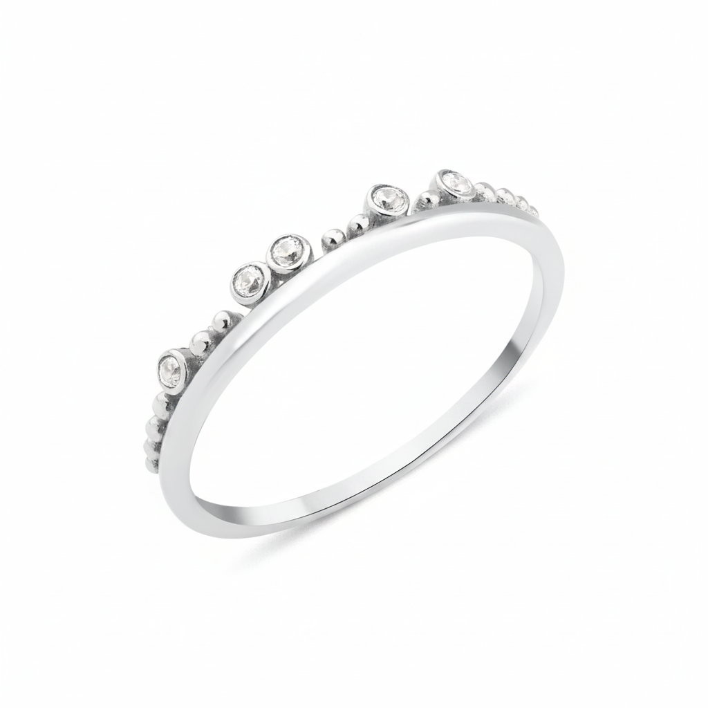 white gold arched crest ring on white background