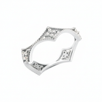 white gold filigree crown ring on white background