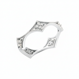 white gold filigree crown ring on white background