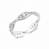 white gold wave station ring on white background