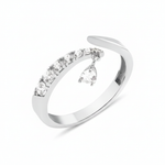 white gold teardrop bypass ring on white background