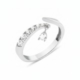 white gold teardrop bypass ring on white background