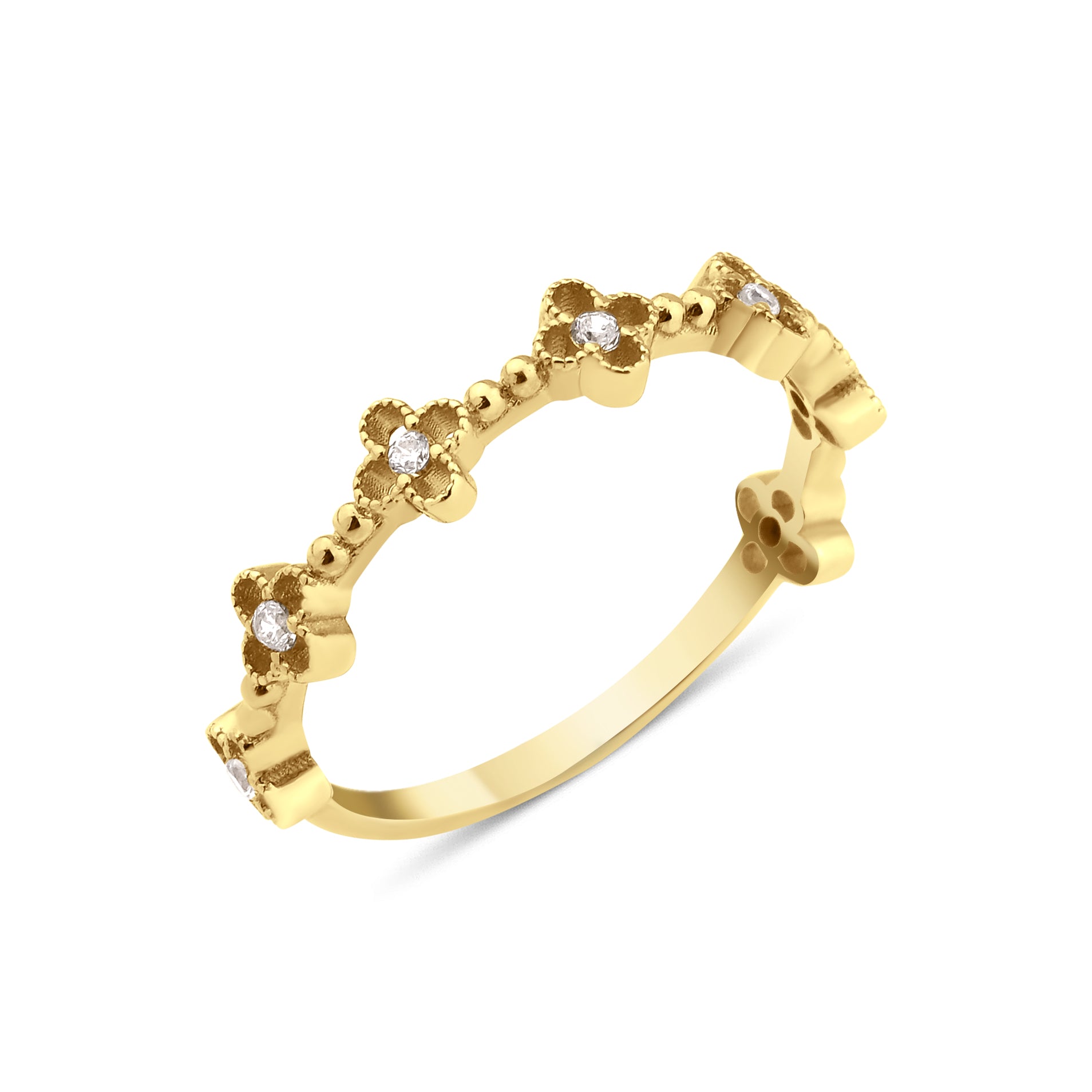 yellow gold floral vine ring on white background