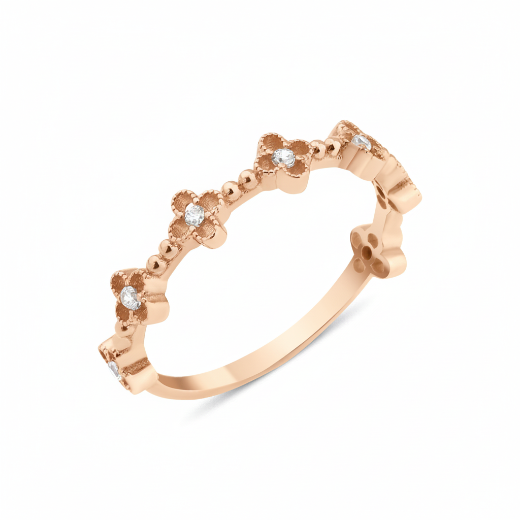 rose gold floral vine ring on white background