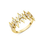 yellow gold spire crown ring on white background