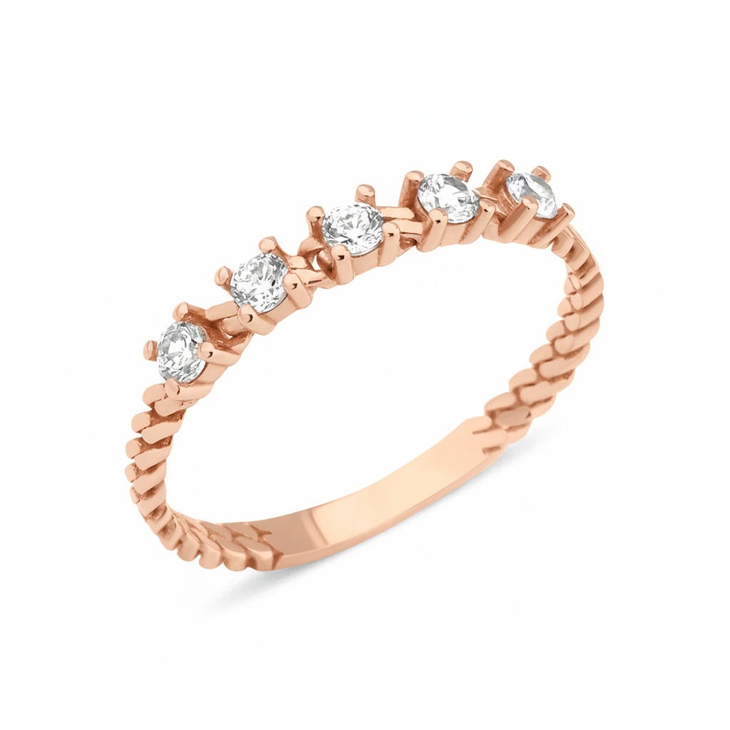 rose gold rope stack ring on white background