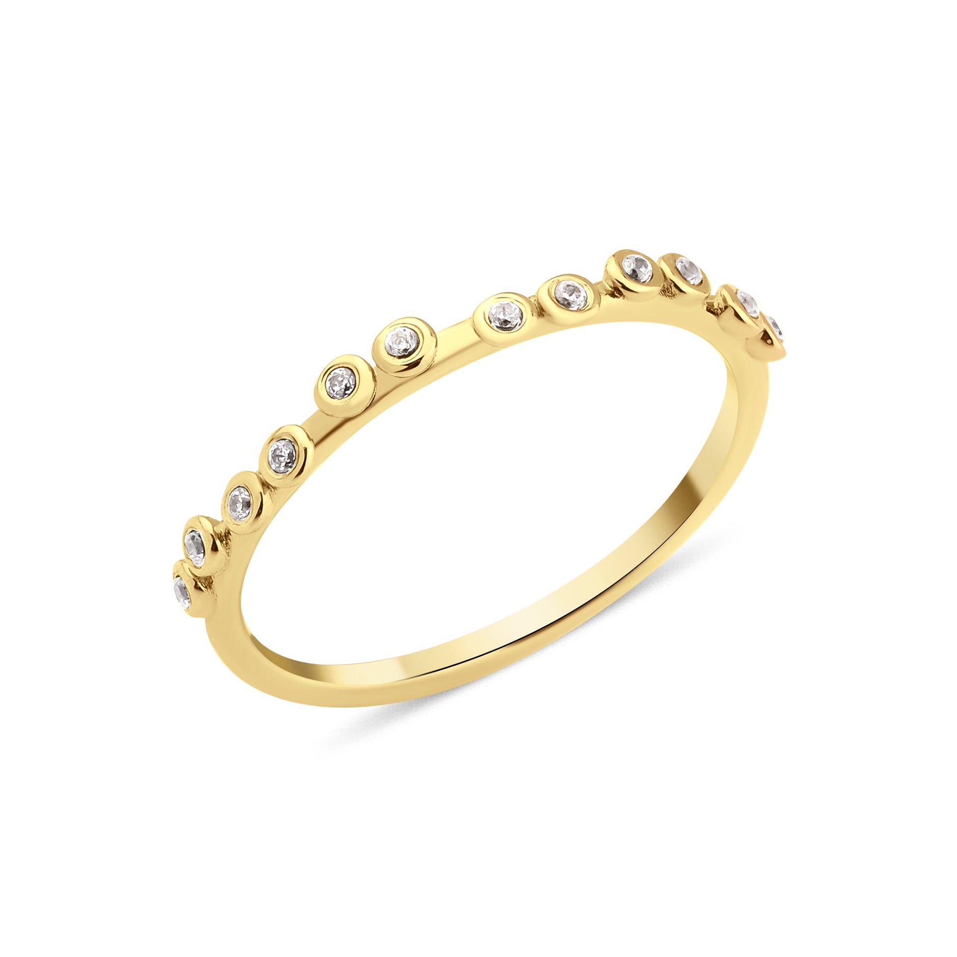 yellow gold dotted bezel ring on white background