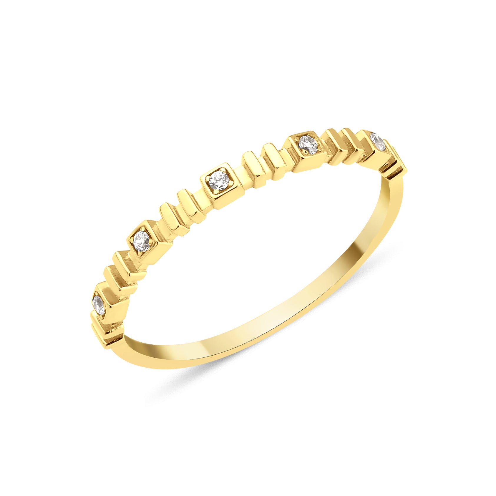 yellow gold bar frame ring on white background