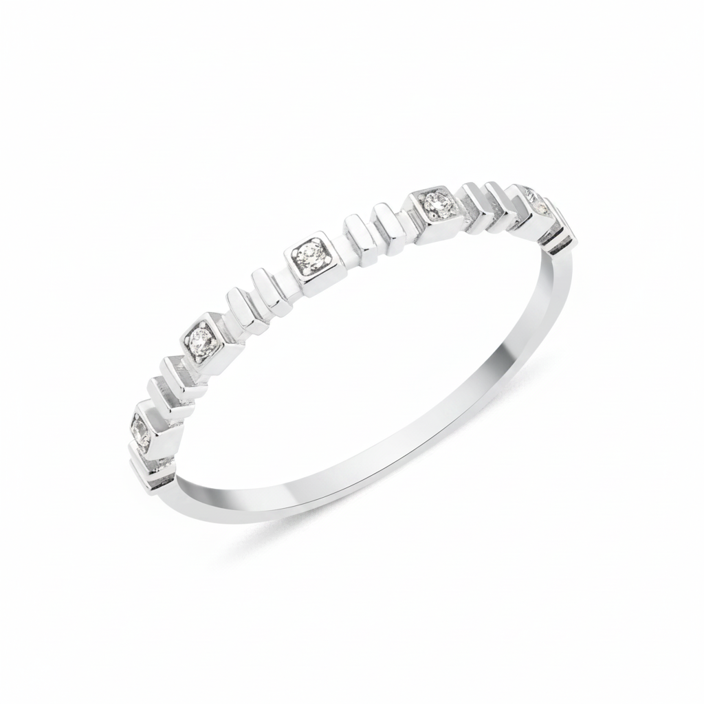 white gold bar frame ring on white background