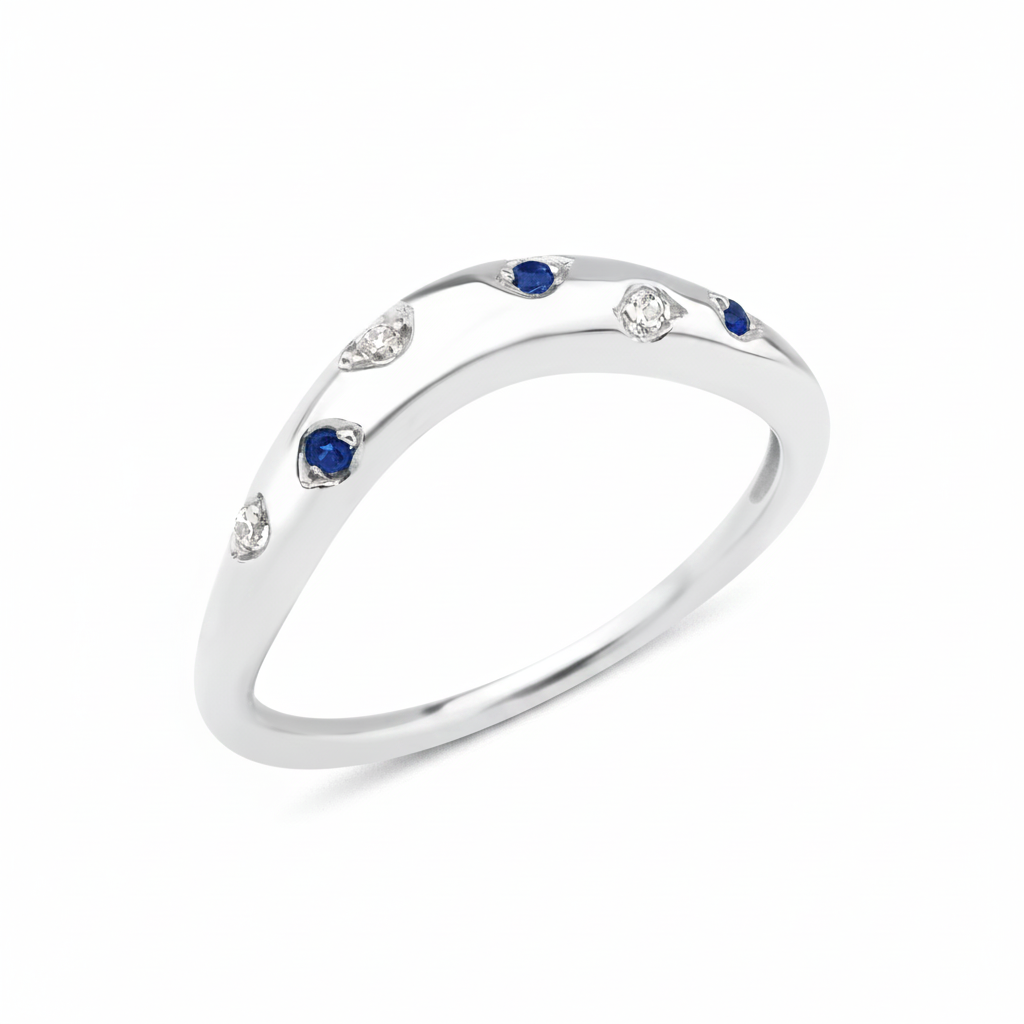 white gold twilight arch ring on white background