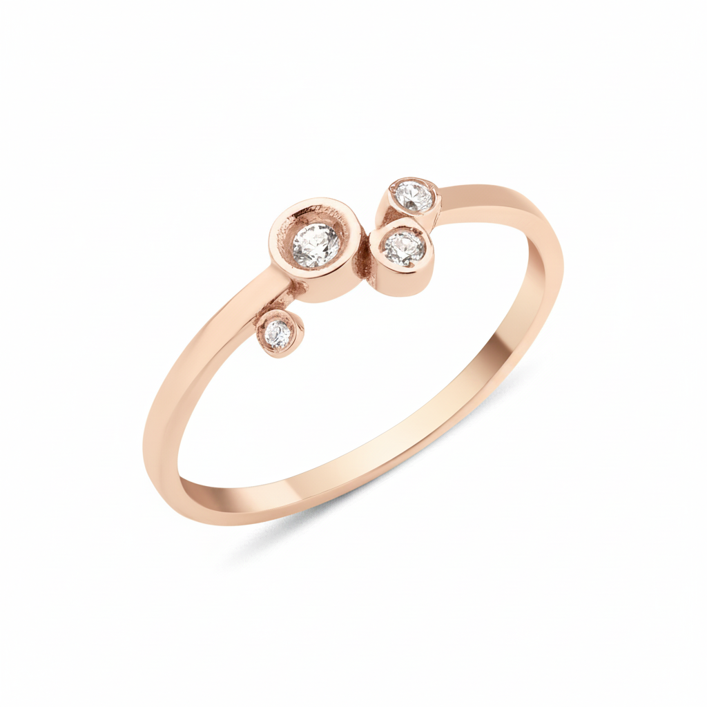 rose gold asymmetric orbit ring on white background