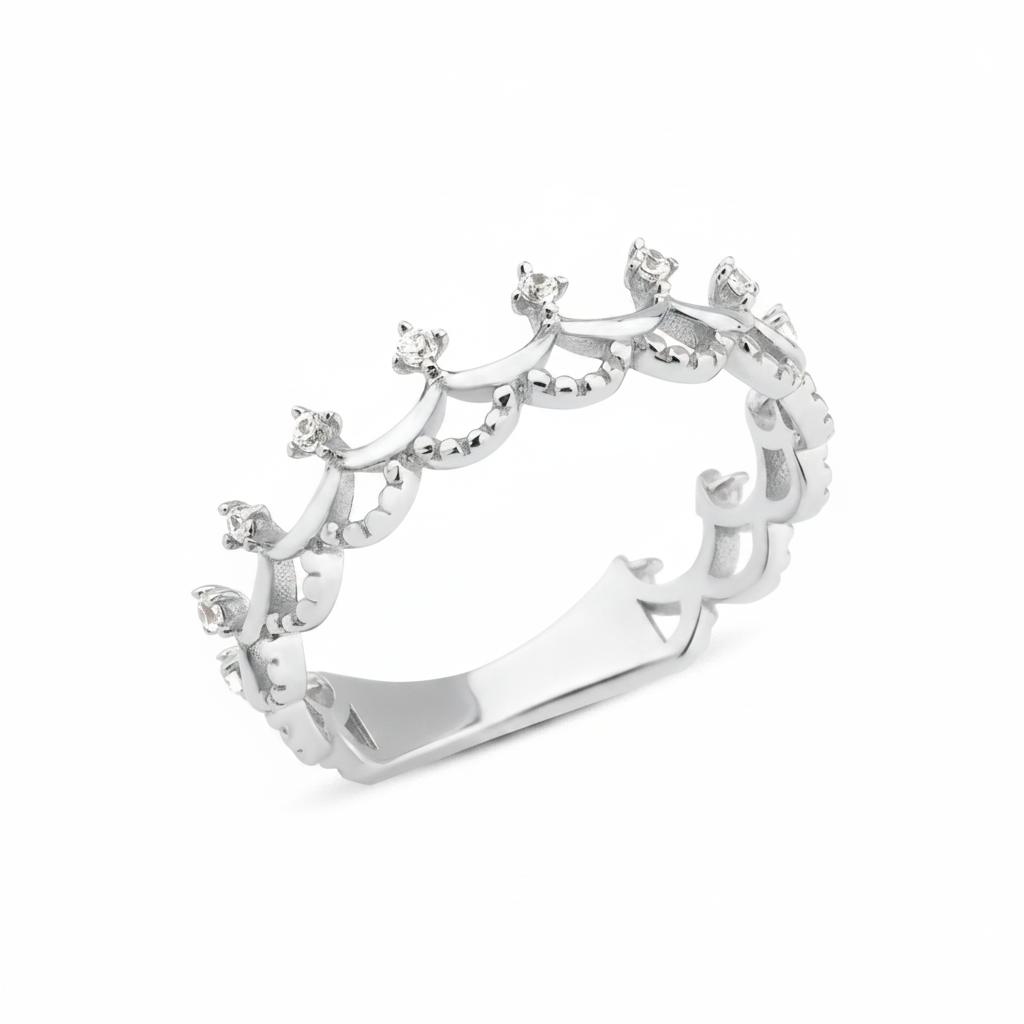 white gold tiara ring on white background