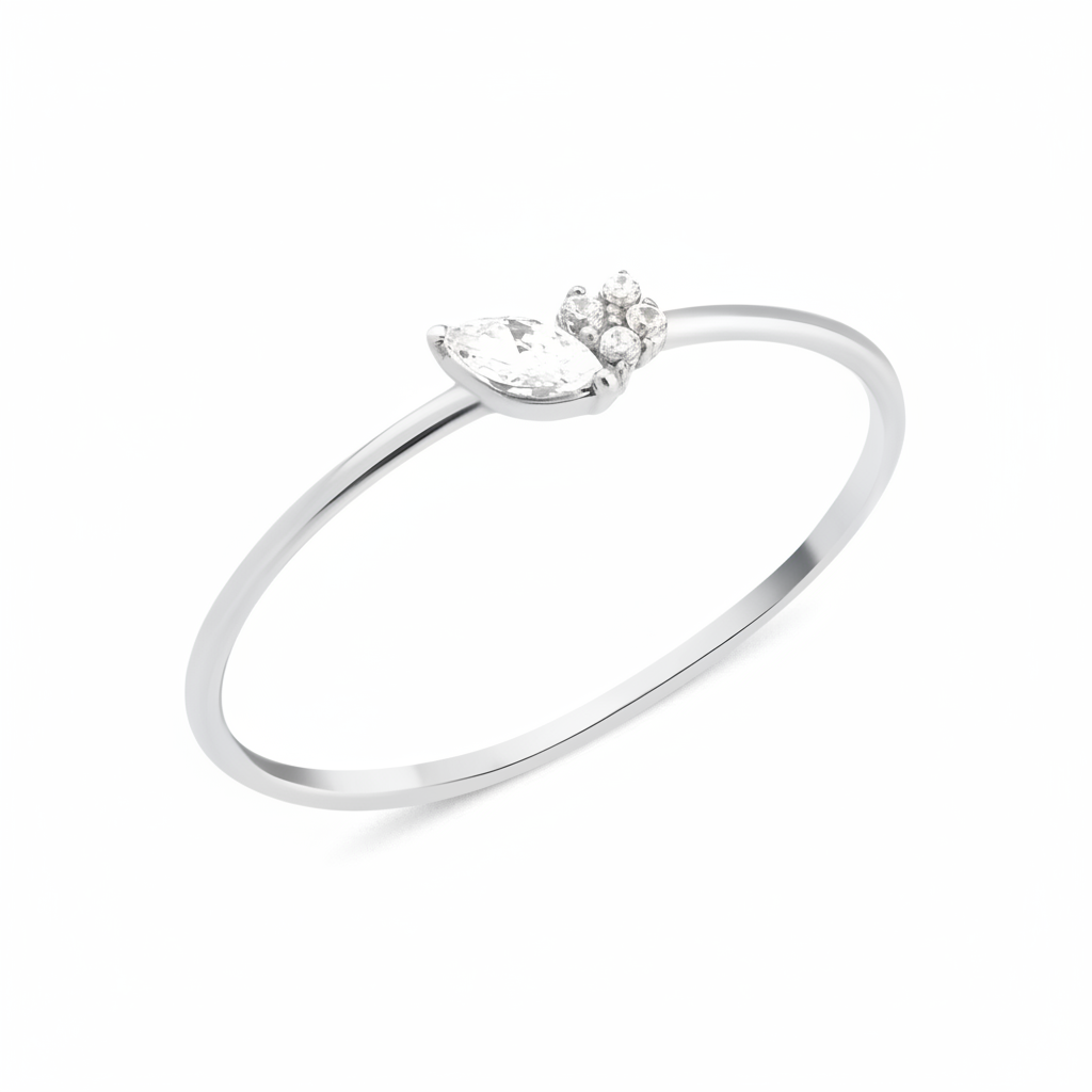 white gold marquise spark ring on white background