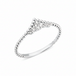 white gold beaded ring with a chevron of pave stones on white background